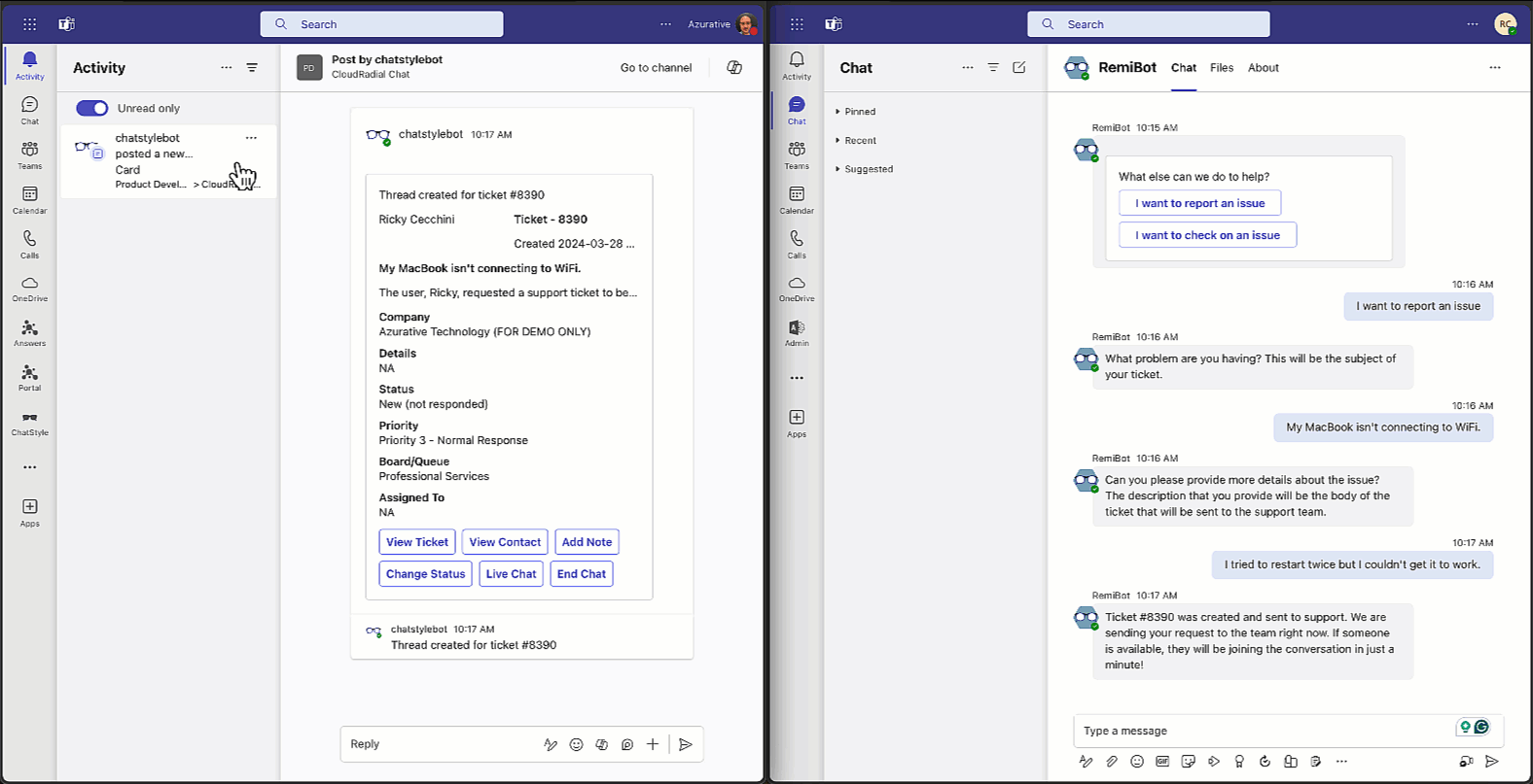 CloudRadial Chat in Microsoft Teams