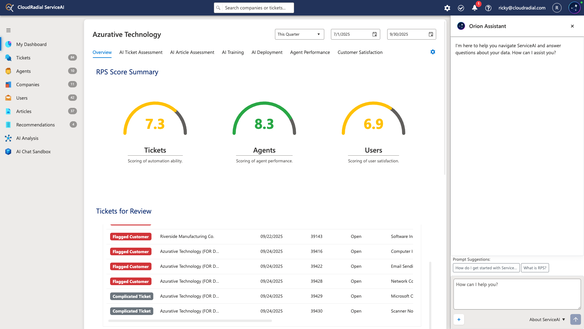 ServiceAI Home Page and Dashboards
